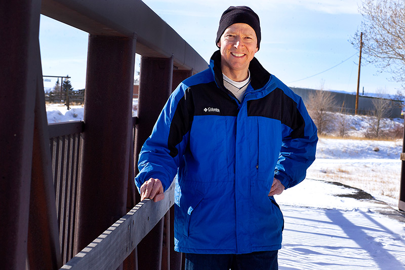 Harold Thalhammer, along the Laramie River Greenbelt Trail near his work where he loves to walk. But at one point, his untreated atrial fibrillation made him so tired that he stopped enjoying it. Photos by Joel Blocker for UCHealth.