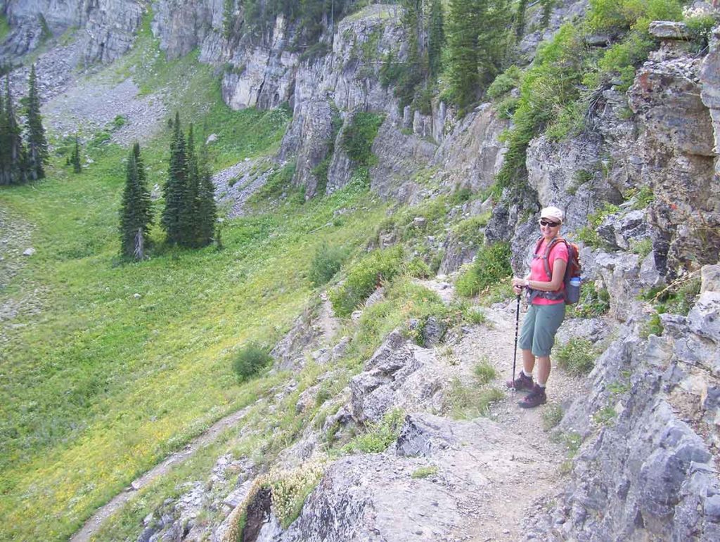 Debbie Bunten, who lived to tell her Stage 4 ovarian cancer story, hiking in Devil's Staircase on the west side of the Teton Range.