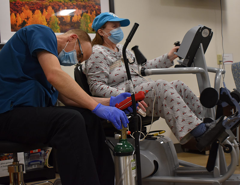 Deb Hoffman in rehab at UCHealth Poudre Valley Hospital after battling COVID-19.