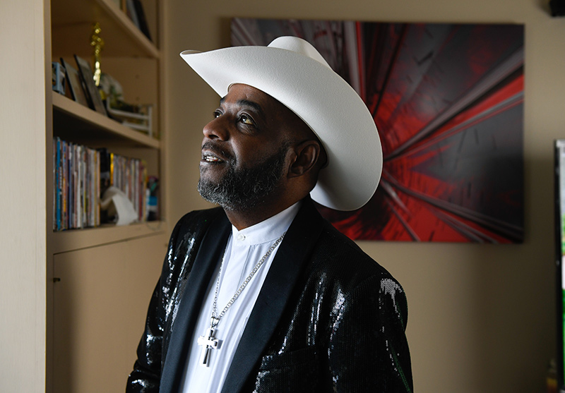 Michael Peoples dressed up in a cowboy outfit.