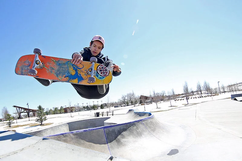 guy skateboarding at Spring Canyon Community Park in Colorado.