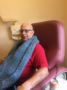 Robert Plick during chemotherapy treatment to treat his lymphoma. Through the ordeal he did not miss a day of work. Photo courtesy of Robert Plick.