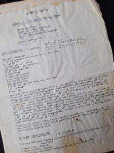 A favorite Mother's Day recipe for Bill St. John - stained paper with recipe for Boeuf Bourgignon