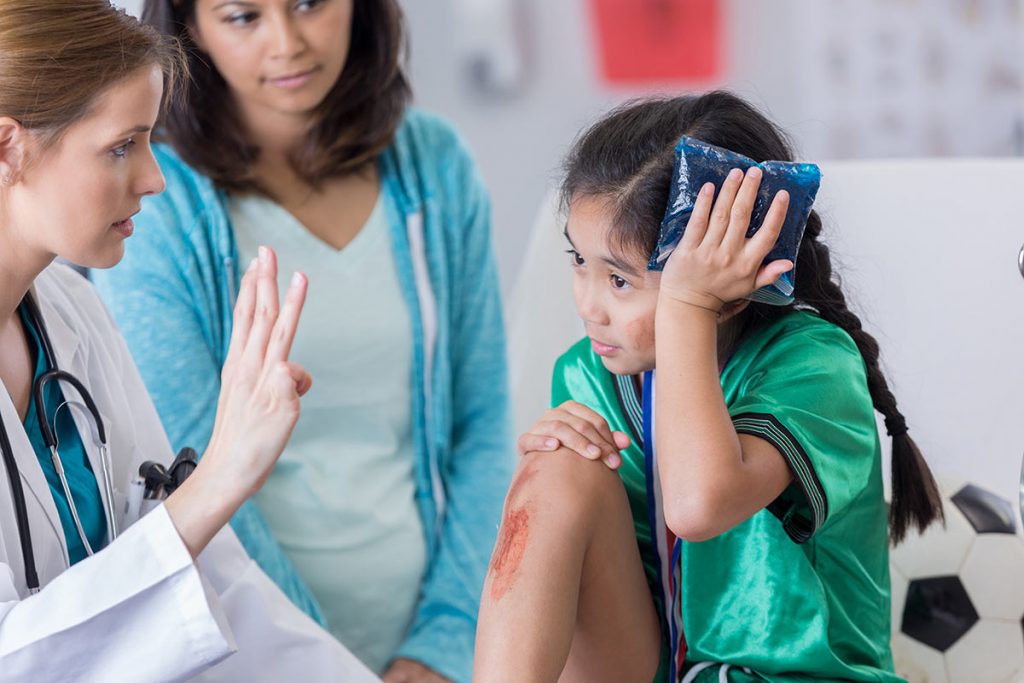 child athlete tested for a sports-related concussion.
