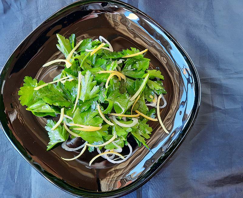 Yellow exclamation points of thin peels of preserved lemons bring a terrifically delicious, slightly salty, very lemony flavor to salads. Photo courtesy of Bill St. John, for UCHealth.