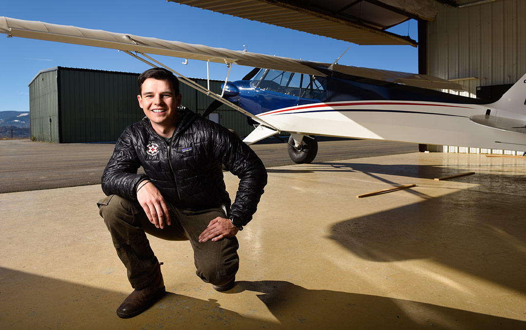 Mountaineer and pilot, Matt Moniz, poses with his plane. He sees clearly now thanks to LASIK surgery. Photo by Cyrus McCrimmon for UCHealth.