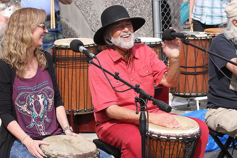 Steve Deplato, right, playing drums in his community band in Longmont. Photo by Joel Blocker, for UCHealth.