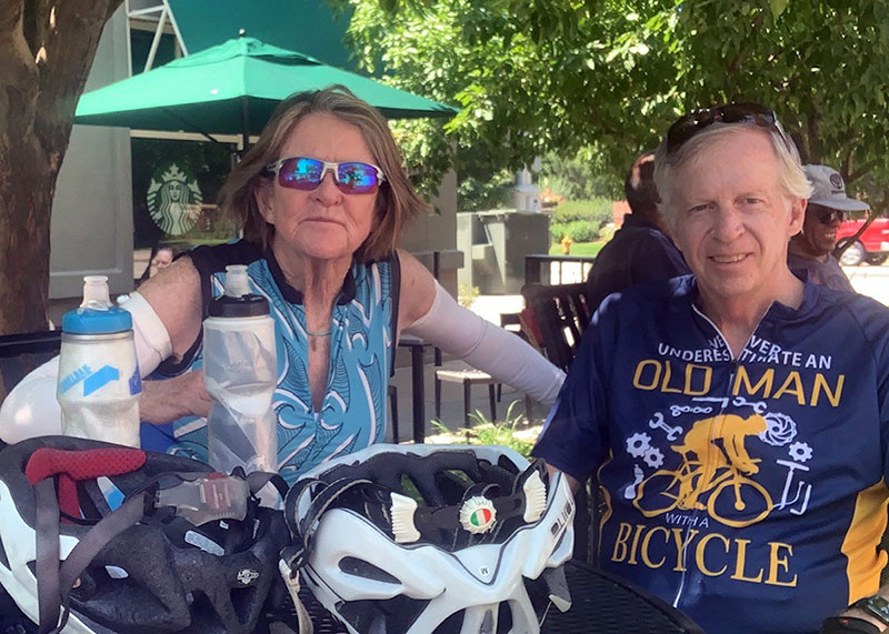 Mary Ellen and Stan Cope on July 25, 2021, after his first bike ride following a neoesophagus surgery to address complications from epiphrenic diverticulum.