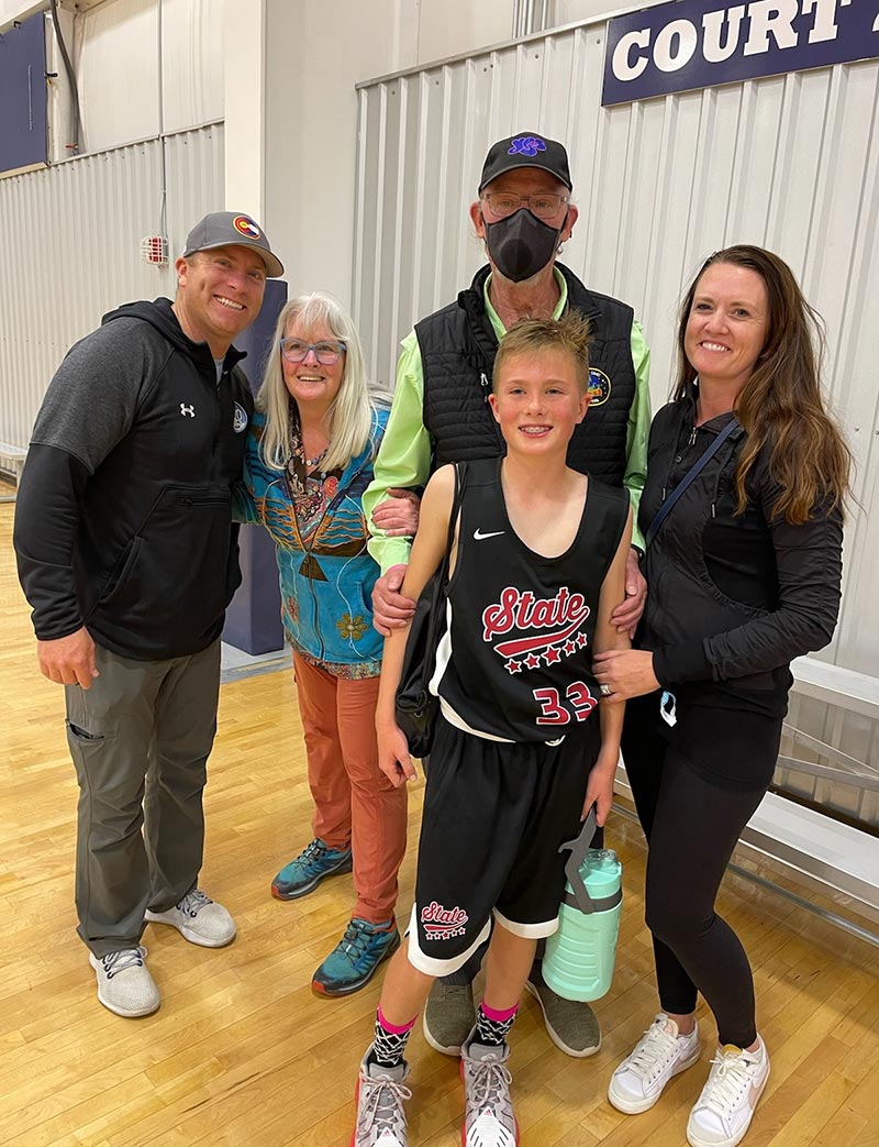 Bill and Sally Patton enjoy family time in Fort Collins after Bill recieved The Watchman at UCHealth Medical Center of the Rockies the day before. From left, Justin Peterson, Sally, Bill, grandson Jaimeson Peterson, and their daughter, Shelly Peterson. Photo courtesy of Sally Patton.