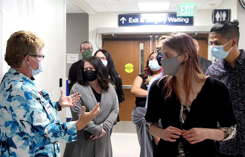 UCHealth Greeley Hospital President Marilyn Schock gives a tour of UCHealth Greeley Hospital to incoming interns from Project SEARCH, and their families, on May 5, 2022. Photo by Kati Blocker, UCHealth.