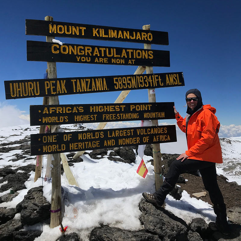 Maj. Dr. Genevieve Hillis on the summit of Mount Kilimanjaro. Hillis is an emergency medicine specialist and gives advice about staying cool during heat waves. Photo courtesy of Maj. Dr. Genevieve Hillis.