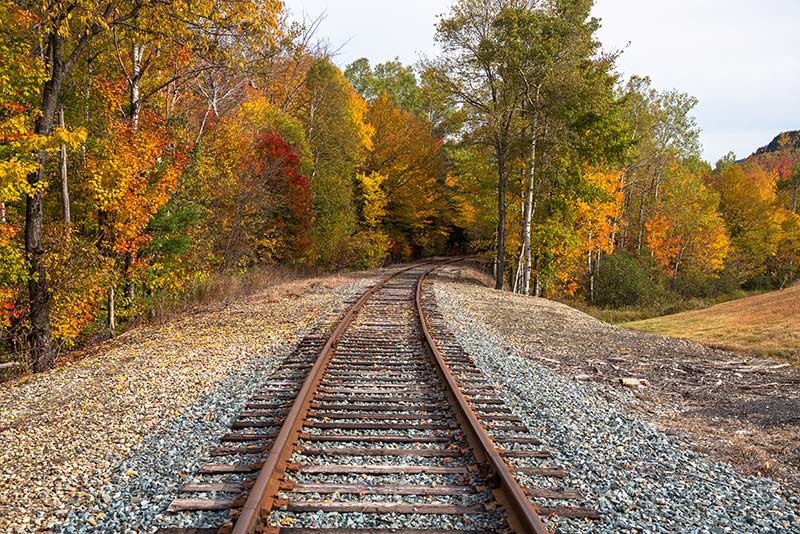 train tracks among Colorado fall colors.