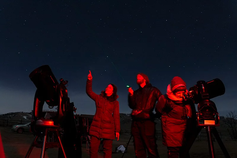 People gather at the Boulder Valley Ranch Trailhead near Boulder, Colorado for a stargazing event. Photo courtesy of AstroTour.