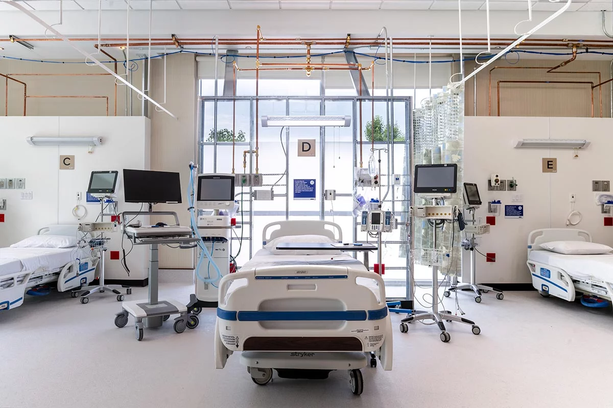 A Hyatt room converted to a hospital room. Photo by Todd Neff for UCHealth.