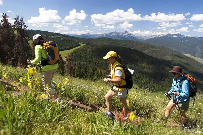 Los excursionistas disfrutan de las vistas cerca de Vail, Colorado. Estar preparado antes de salir de excursión es esencial para su seguridad. Foto de Matt Inden/Miles, cortesía de la Oficina de Turismo de Colorado.