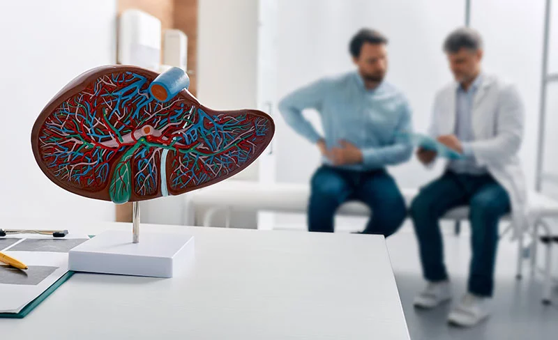 Doctor talking to a patient about liver disease. Global liver cancer rates are expected to jump 75% by 2050, but experts say more than 60% of liver cancers are preventable. Photo: Getty Images.