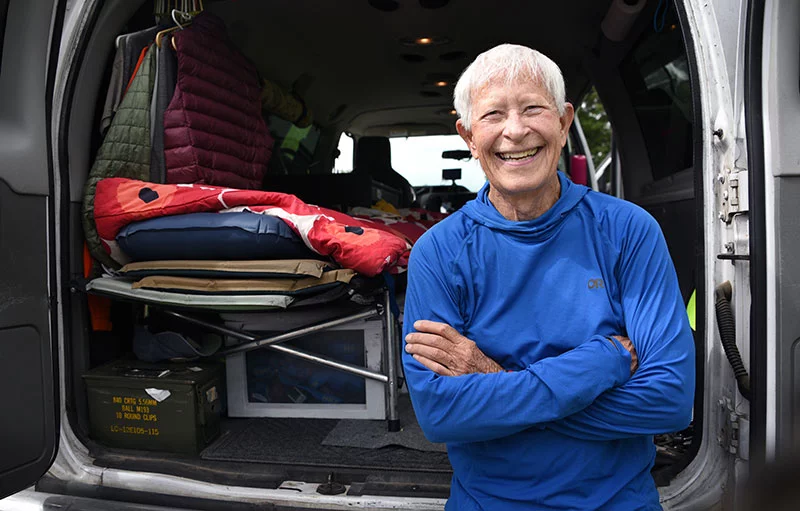 In 2015, Bob Nicholson customized his Ford Econoline 350 camper van with 4-wheel drive, solar panels on the roof, a bed, shower, refrigerator, microwave and sink. He takes road trips for weeks at a time. Photo by Sonya Doctorian, UCHealth