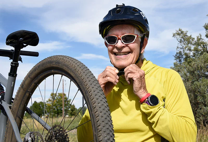 Bob Nicholson likes to train on his mountain bike on a 5-mile loop around Lagerman Reservoir near Longmont. Photo by Sonya Doctorian, UCHealth