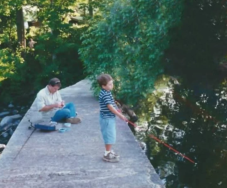 Man fishing with young child. As a child, Patrick Drossel, right, loved to fish with his uncle, Deven Drossel. Photo courtesy of Patrick Drossel.