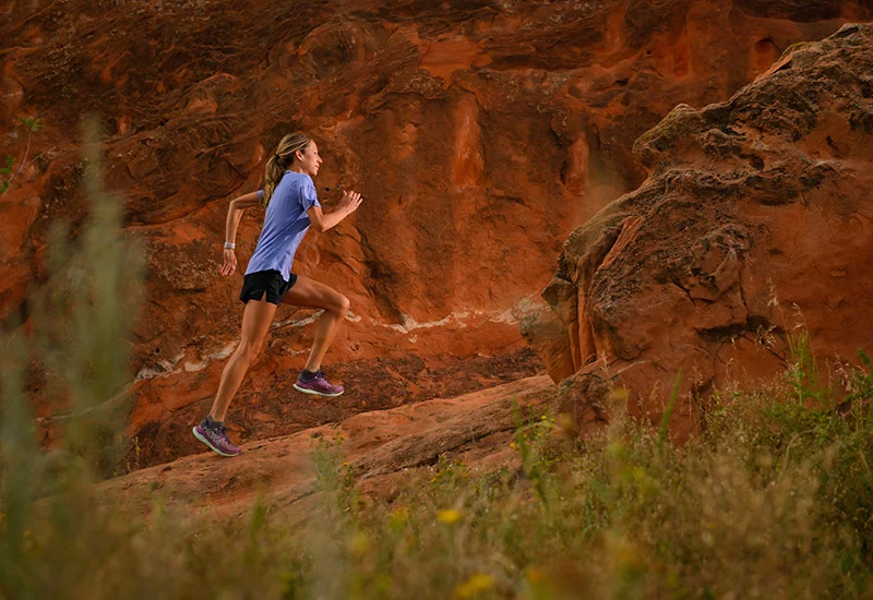 Dr. Anne Flower, a UC Health ER doctor in Colorado Springs, trains in Red Rock Canyon Open Space. She ran the Leadville Traill 100 race for the first time this summer, and won the women's race. Photo by Mark Reis, for UCHealth.