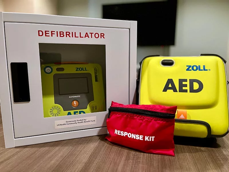 Each recipient of an AED through Yampa Valley Medical Center Foundation’s Community Health Benefit Fund receives the AED, portable carrying case, wall-mount cabinet, a response kit with necessary supplies and one-year of AED medical direction and program management through Cardio Partners. Photo: UCHealth.
