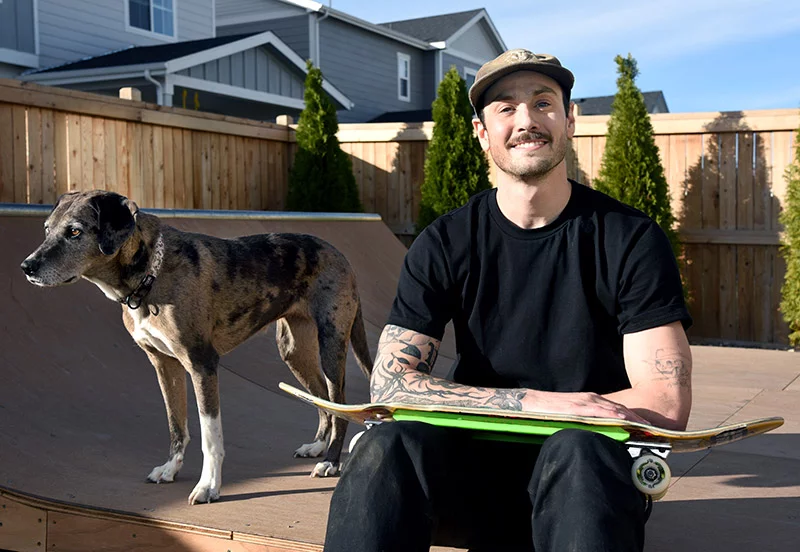 Colin got his first skateboard as a 7-year-old. When friends learned that Colin was facing a frightening cancer diagnosis, they teamed up to get him a mini half-pipe for his back yard. Photo by Sonya Doctorian, UCHealth.