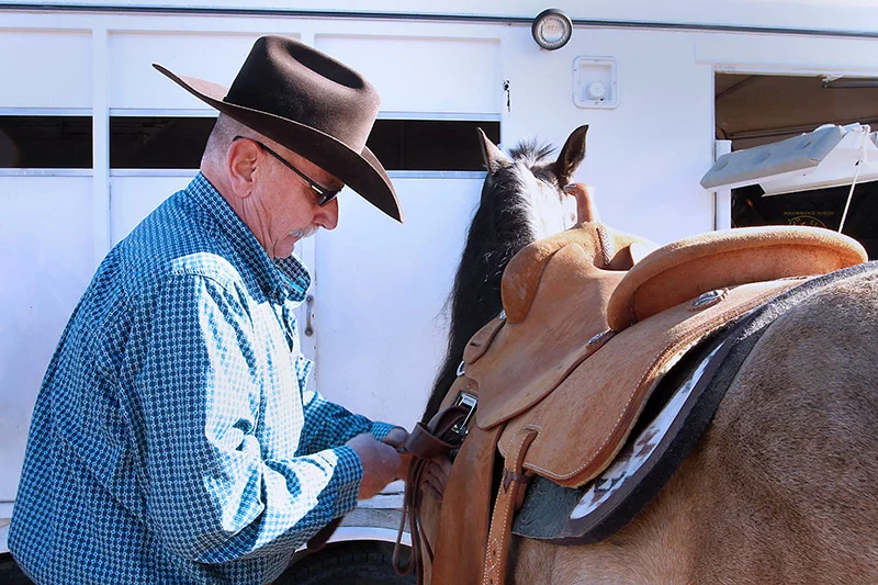 Before Bob Percival underwent endobronchial valve therapy at UCHealth Pulmonology Clinic - Harmony Campus, he didn't have the breath or strength to put a saddle on his horse, Marley. But now, he's back in the saddle again. Photo by Joel Blocker, for UCHealth.