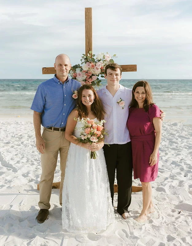 Amy Davis, far right, with her husband, daughter and new son-in-law about six weeks before her stroke. Photo courtesy of Amy Davis.