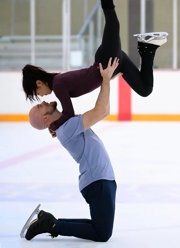 Ellie Kam and Danny O'Shea at a practice session on Jan. 26, 2026, days before they departed to compete on the world stage in Milan, Italy. Photo by Mark Reis, for UCHealth.