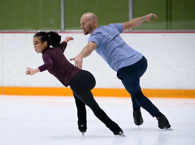 Ellie Kam and Danny O'Shea practice together at the Broadmoor World Arena days before heading to the pinnacle of figure skating competitions in Milan, Italy. Photo by Mark Reis, for UCHealth.