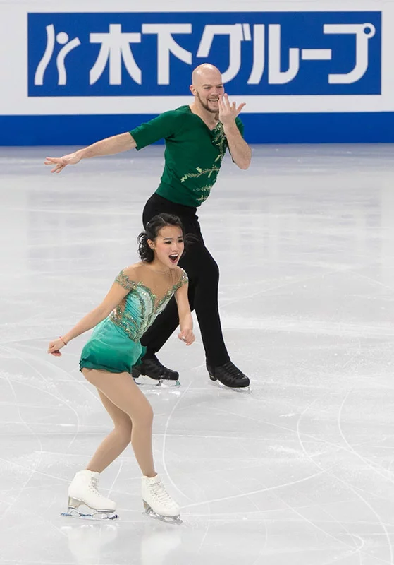 Ellie Kam and Danny O'Shea started skating together in 2022. They were an unlikely duo since they had a big age and experience gap. But "Team KamO," as they are known now, forged a great connection that is obvious in their athleticism and artistry on the ice. Here, they exuded joy during a previous competition. Photo courtesy of Dr. Benjamin Kam.