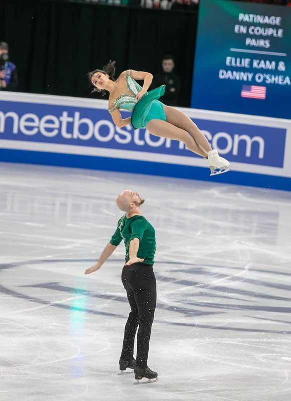 Pairs figure skating involves huge throws and jumps. For that reason, the risk of injury can be higher than in singles skating. Ellie Kam and Danny O'Shea both have faced injuries over the years, including broken bones and concussions. But their trust and support for one another has made their partnership — and their skating — even better. Photo courtesy of Dr. Benjamin Kam.