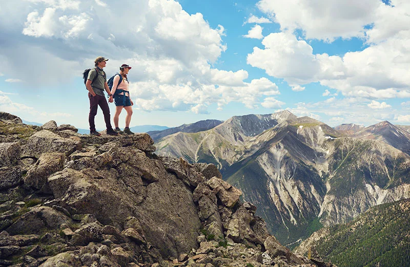 Sarah and Kendall Westhoff returned to hike a 14er in Colorado's Collegiate Range last summer. Sarah suffered severe frostbite after a fall on Mount Yale in 2022. Thanks to a rescue and specialized treatments, Sarah has been able to return to activities she loves, including hiking and snowboarding. Photo by Willie Petersen, for UCHealth.