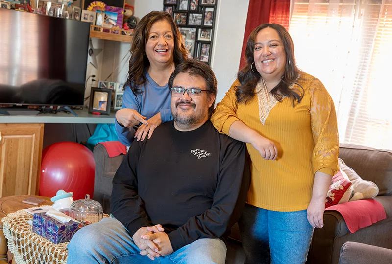 Raised in Farmington with Navajo and Hispanic roots, Joseph draws strength from his family, including his mom, left, and his sister. Their support and Joseph's great sense of humor helped him cope with his heart failure, the wait for a new heart and a challenging recovery. A heart transplant at age 35 saved Joseph's life. Photo by Donovan Quintero, for UCHealth.