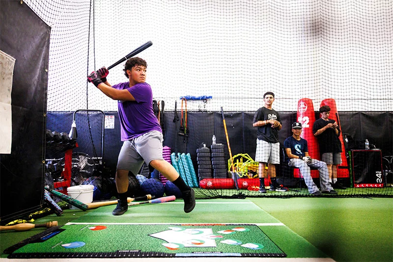 Youth athletes train at Athletics & Beyond on Thursday, May 21, 2026 in Denver, Colorado. Athletics & Beyond, a local Colorado nonprofit that empowers youth through sports, mentorship and leadership development, is the beneficiary of the 2026 UCHealth Healthy Swings Charity Home Run Derby. Photo by Michael Ciaglo, for UCHealth.