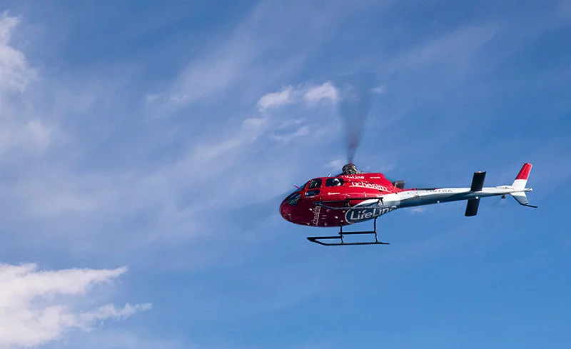 UCHealth LifeLine helicopter crews helped Cody after he suffered a rattlesnake bite during a family hike. Rescuers brought antivenom to Cody on the hiking trail, evacuated him, then flew him to UCHealth Medical Center of the Rockies for emergency care. Photo: UCHealth.