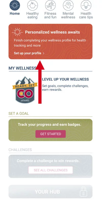 Within the wellness section of the UCHealth app, you can set up your personalized wellness profile. Photo: UCHealth.