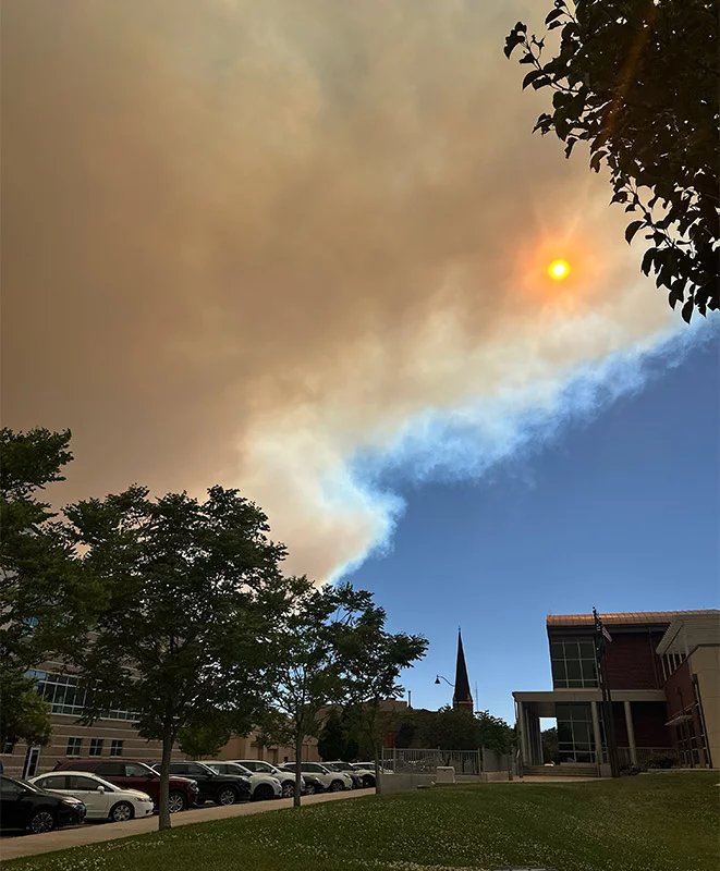 Smoke billows over the Pueblo County Emergency Operations Center during the Aspen Acres fire.Photo by Todd Seip, UCHealth.