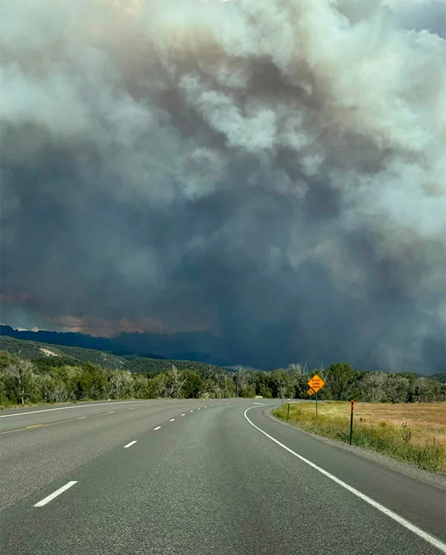 Smoke from the Gold Mountain Fire on the Western Slope looms over Montrose, Ridgeway and Ouray. Photo courtesy of Ryan Hyle.
