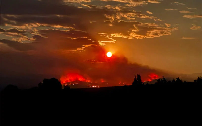 A view of the Gold Mountain Fire burning north just outside Ouray, Colorado. Photo courtesy of Ryan Hyle.