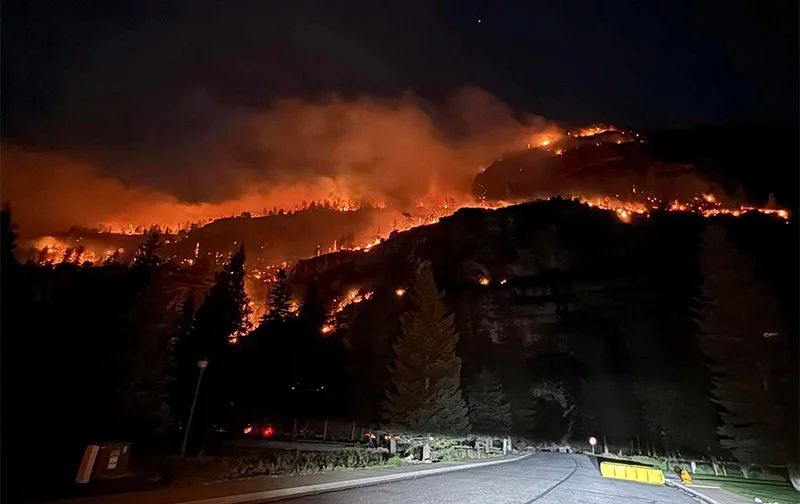 This photo was taken from CO Hwy 550, one mile north of the town of Ouray, Colorado, just hours after the Gold Mountain Fire started. Photo courtesy of Ryan Hyle.
