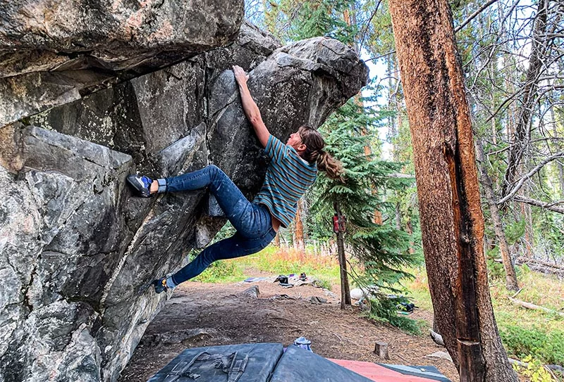 Melissa bouldering in Red Cliff, Colorado, in 2019. Photo by Adam Strong, courtesy of Melissa Strong.