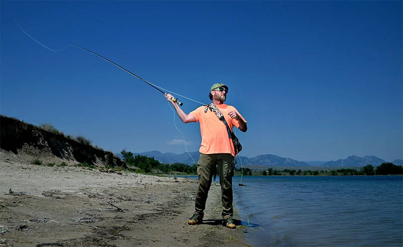 Matt Hogue fly fishing. Matt Hogue has loved fishing since his Pennsylvania childhood. Standley Lake is near his home in Arvada. Photo by Sonya Doctorian, UCHealth.
