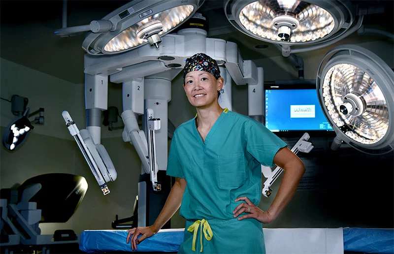 Since February 2023, UCHealth thoracic cardiac surgeon Dr. Jessica Yu Rove has performed more than 230 robotic mitral valve repairs using the da Vinci Xi robot. Matt Hogue of Arvada was the first aortic valve repair in February 2026. Photo by Sonya Doctorian, UCHealth.