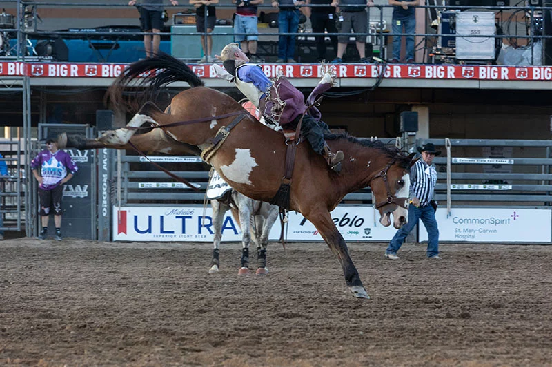 Colorado State Fair. Rodeos are a big part of the Colorado State Fair in Pueblo each year. The fair runs 11 days, also featuring livestock exhibits, fine arts competitions, food vendors, a carnival, live music and more.