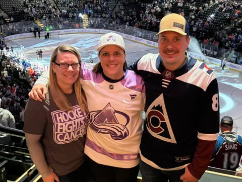 Karissa Goossen with her family. Karissa joined fellow cancer patients and survivors at a Colorado Avalanche Hockey Fights Cancer game, where the hockey community recognized their courage and resilience. UCHealth is the Official Health Care Partner of the Colorado Avalanche and a longtime partner in the Hockey Fights Cancer initiative. Photo courtesy of Karissa Goossen. 