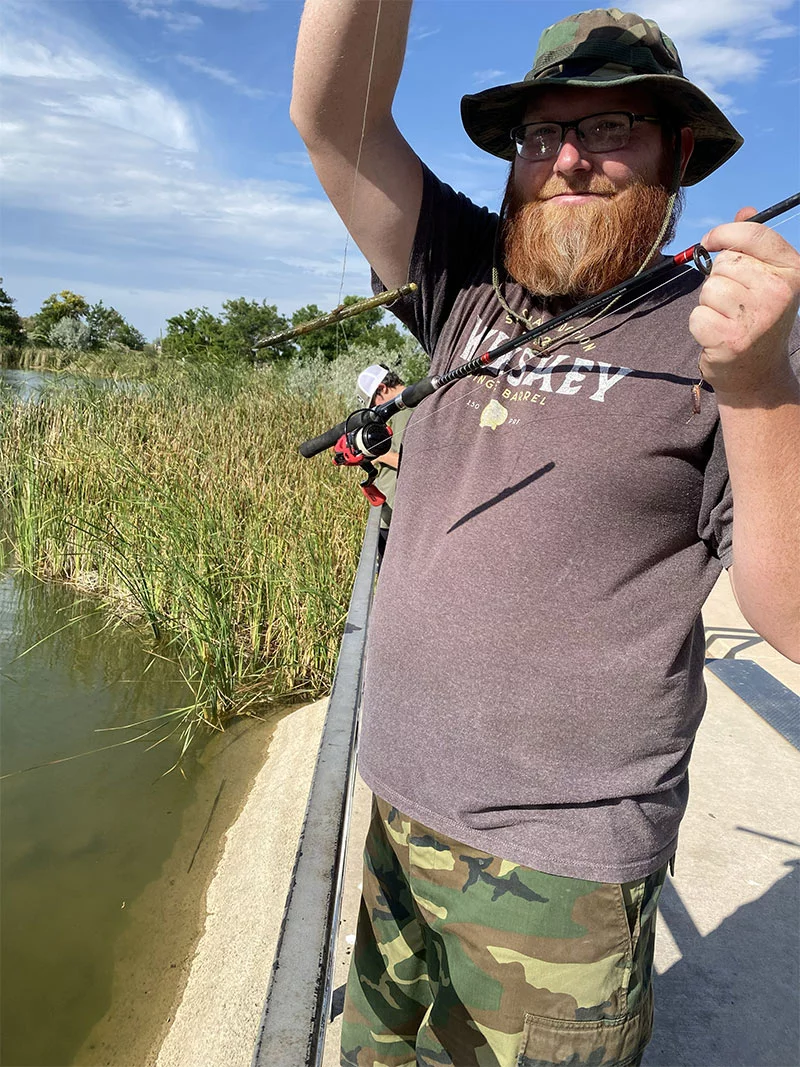 John Mazanec fishing. John Mazanec learned to fish in Florida, where he grew up. He and his family have lots of favorite fishing spots in southern Colorado, including Lake Pueblo State Park. He and his family have returned to fishing and more after he received whole blood following a bad motorcycle accident nearly a year ago. Photo courtesy of Alicia Raebel.