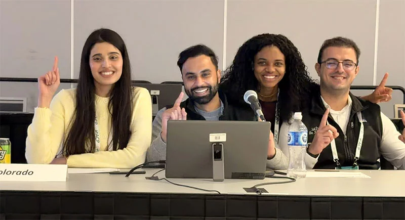 Parkview Drs. Manham Khizer, Shan Tandon, Victoria Ojukwu and Suhaib El Khatib, from left, are Parkview residents. They competed at the American College of Physicians Doctor's Dilemma competition, representing Colorado. Photo courtesy of Dr. Daniel Lee, UCHealth.