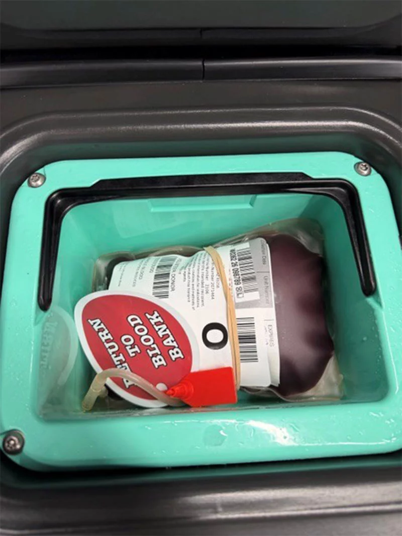 Paramedics store units of whole blood in a cooler until they need to use it. Photo courtesy of AMR Pueblo.