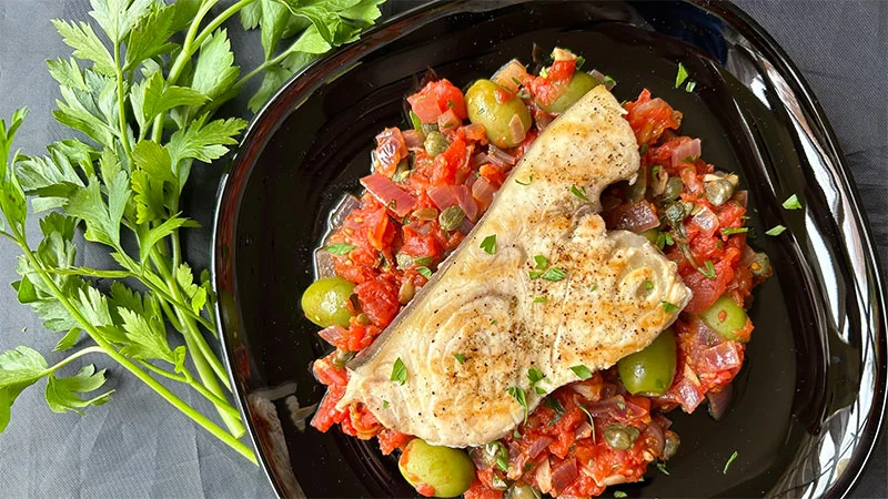 Sicilian-Braised Swordfish. Photo by Bill St. John, for UCHealth